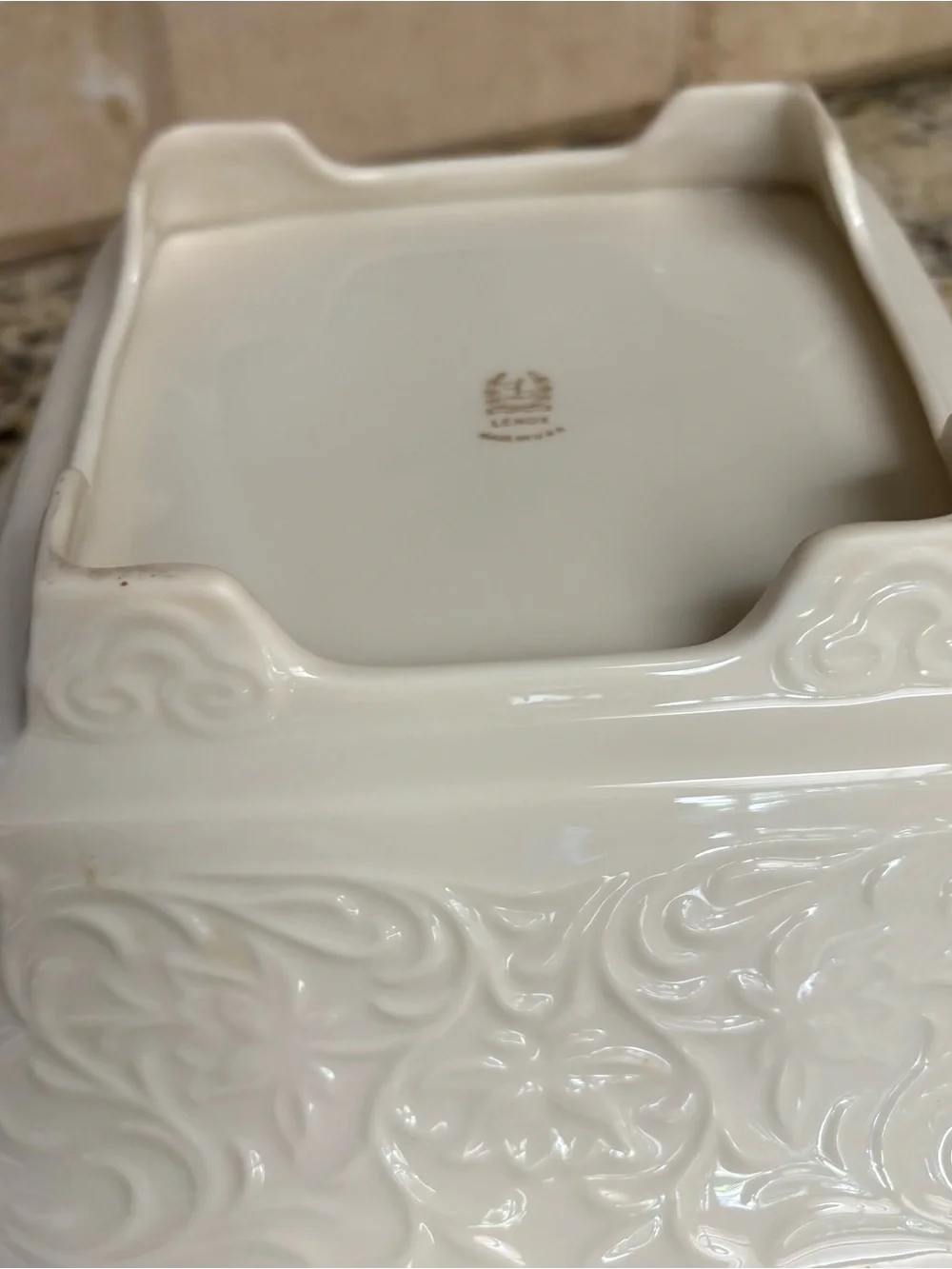 Lenox Cream Ceramic Footed Vanity Tray with Gold Rim